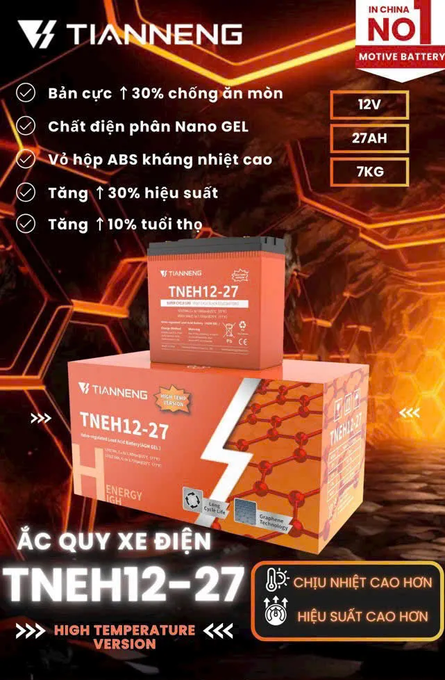 Bộ 5 Bình Ắc Quy Tianneng 12V-27Ah